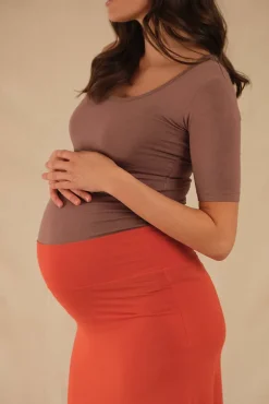 Above Elbow Scoop Maternity Top - Mousse