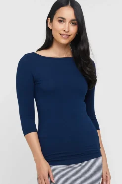 Ada Bamboo Boat Neck Top - Navy