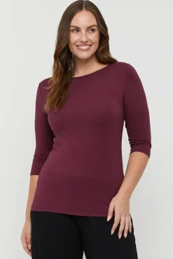Ada Bamboo Boat Neck Top - Burgundy