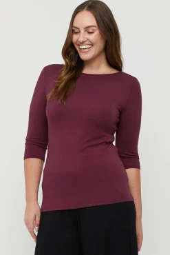 Ada Bamboo Boat Neck Top - Burgundy
