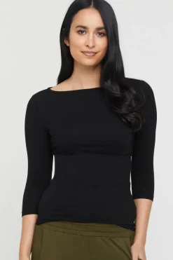 Ada Bamboo Boatneck Top - Black