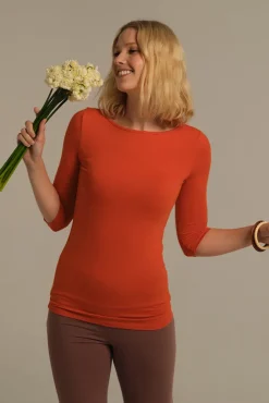 Ada Bamboo Boatneck Top - Flame