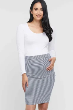 Bamboo Maternity Tube Skirt - Thin Stripe