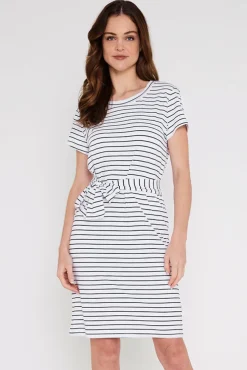 Bamboo T-Shirt Dress - White & Black Stripe
