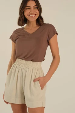 Belle V Neck Tee - Mousse