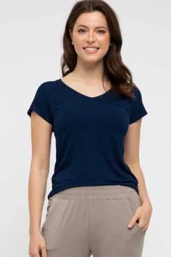 Belle V Neck Tee - Navy