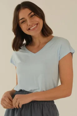 Belle V Neck Tee - Powder Blue