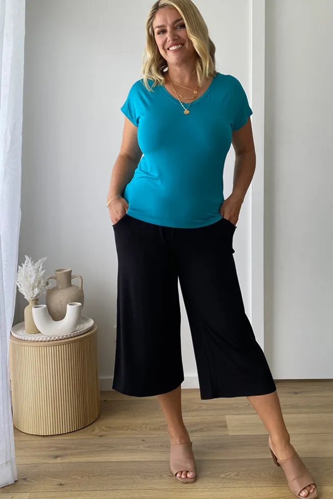 Belle V Neck Tee - Teal