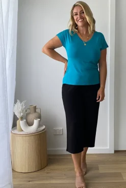 Belle V Neck Tee - Teal
