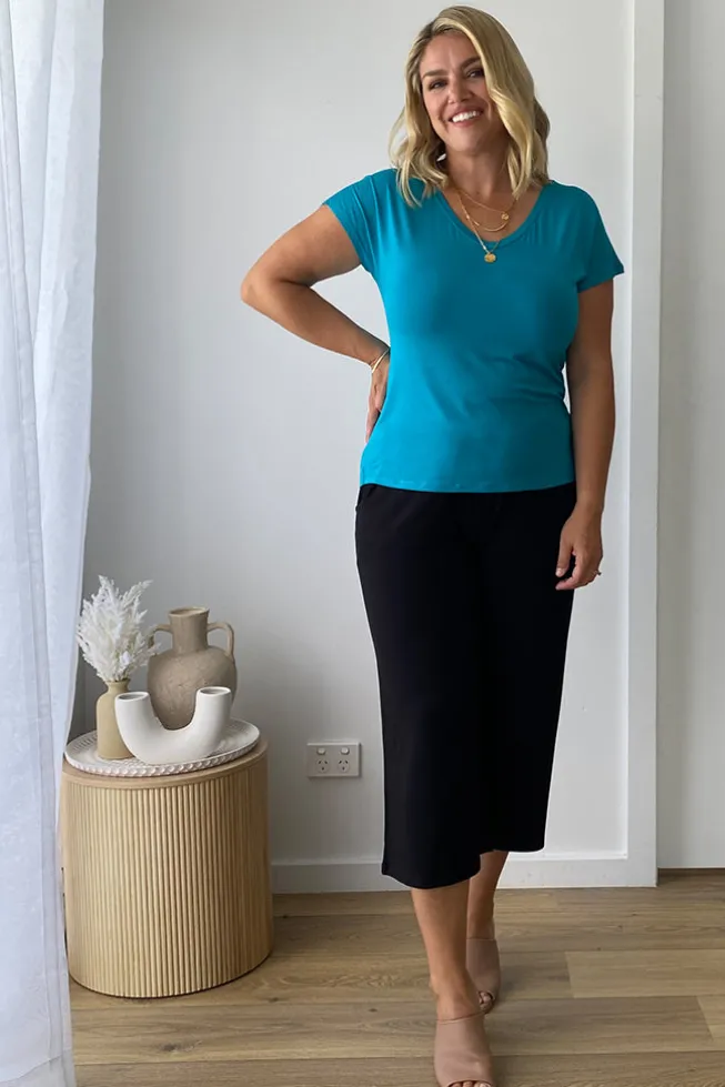 Belle V Neck Tee - Teal