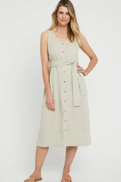 Button Front Dress - Organic Pinstripe