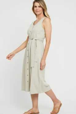 Button Front Dress - Organic Pinstripe