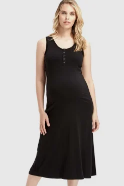 Henley Tank Maternity Dress - Black