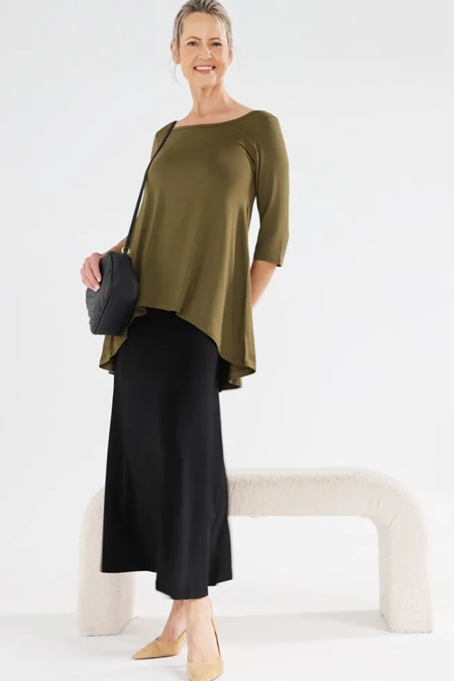 Hi Lo Hem Top - Dark Olive