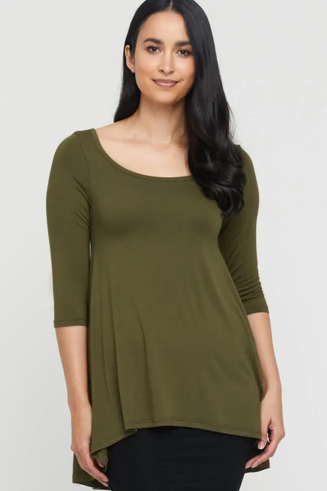 Hi Lo Hem Top - Dark Olive
