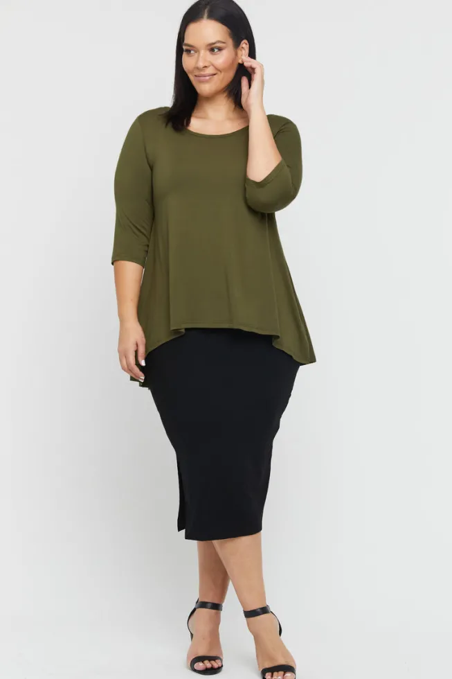 Hi Lo Hem Top - Dark Olive