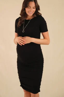 Jasper Ruched Maternity Dress - Black
