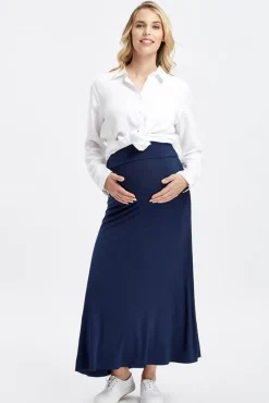 Lana Long Maternity Skirt - Navy