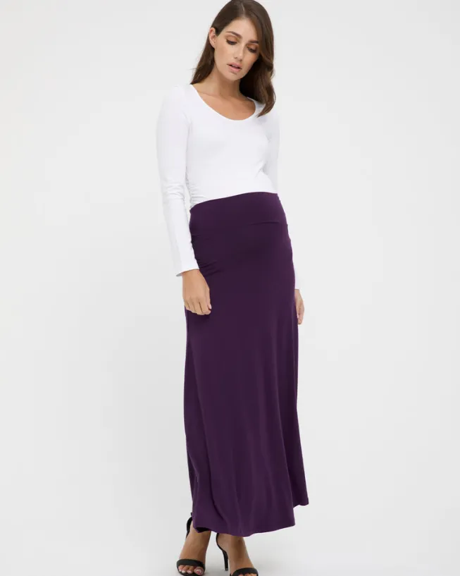 Lana Long Maternity Skirt - Plum