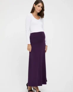 Lana Long Maternity Skirt - Plum