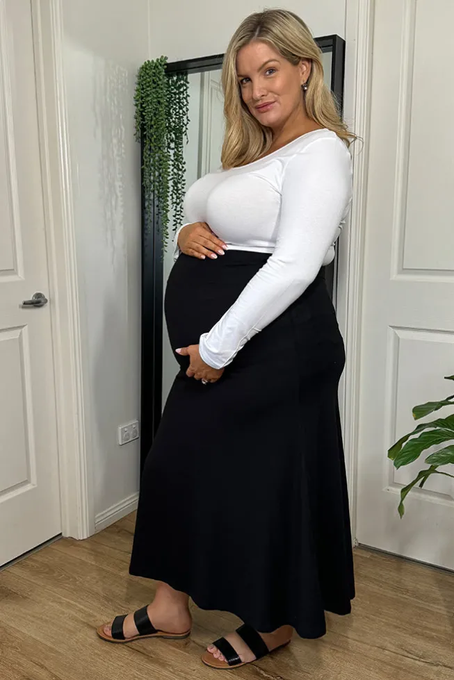 Lana Long Maternity Skirt - Black