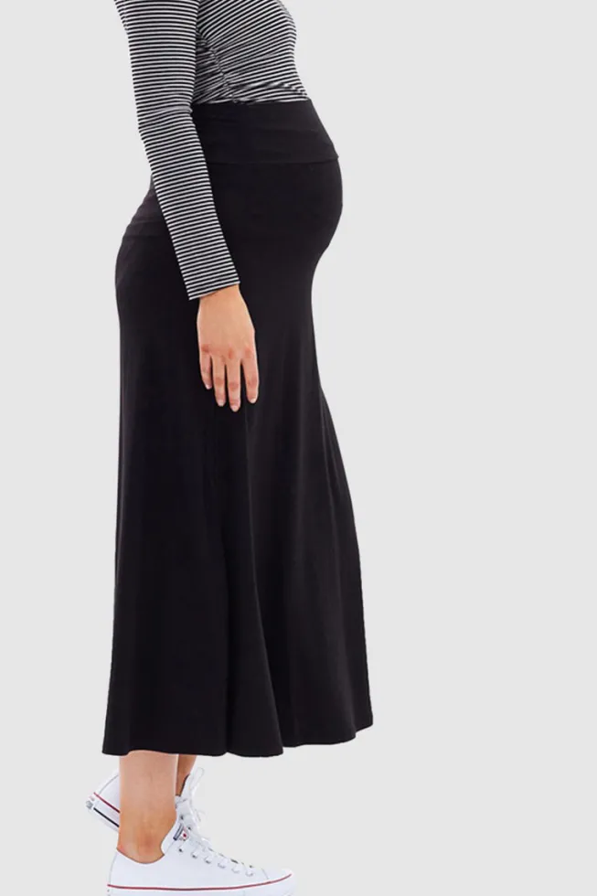 Lana Long Maternity Skirt - Black