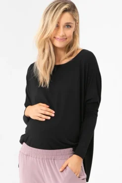 Liv Long Sleeve Slouch Maternity Top - Black