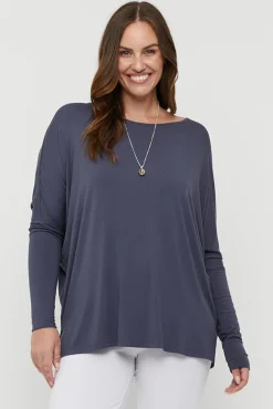 Liv Long Sleeve Slouch Top - Storm