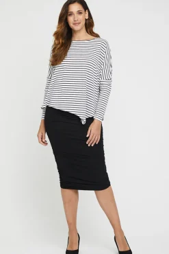 Long Ruched Bamboo Skirt - Black