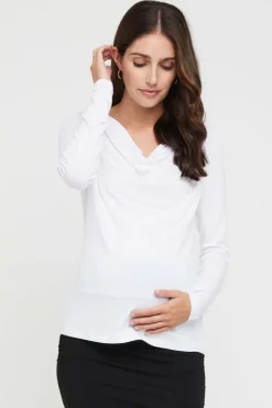 Long Sleeve Cowl Neck Maternity Top - White