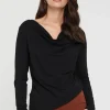 Long Sleeve Cowl Neck Top - Black