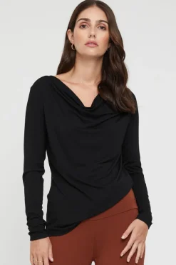 Long Sleeve Cowl Neck Top - Black