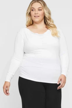 Long Sleeve Cowl Neck Top - White