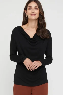 Long Sleeve Cowl Neck Top - Black