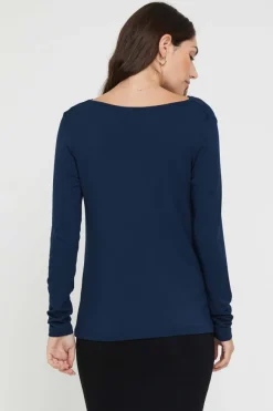 Long Sleeve Cowl Neck Top - Navy