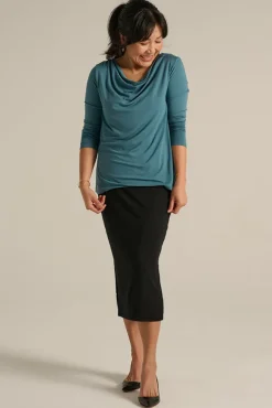 Long Sleeve Cowl Neck Top - Ocean
