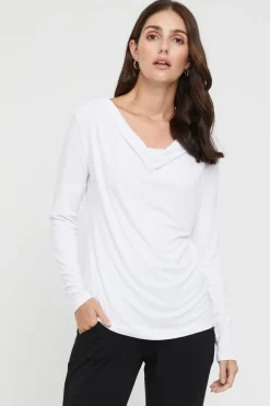Long Sleeve Cowl Neck Top - White