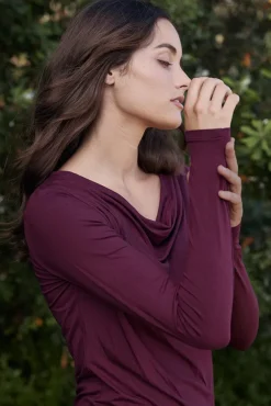 Long Sleeve Cowl Neck Top - Burgundy