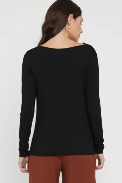 Long Sleeve Cowl Neck Top - Black
