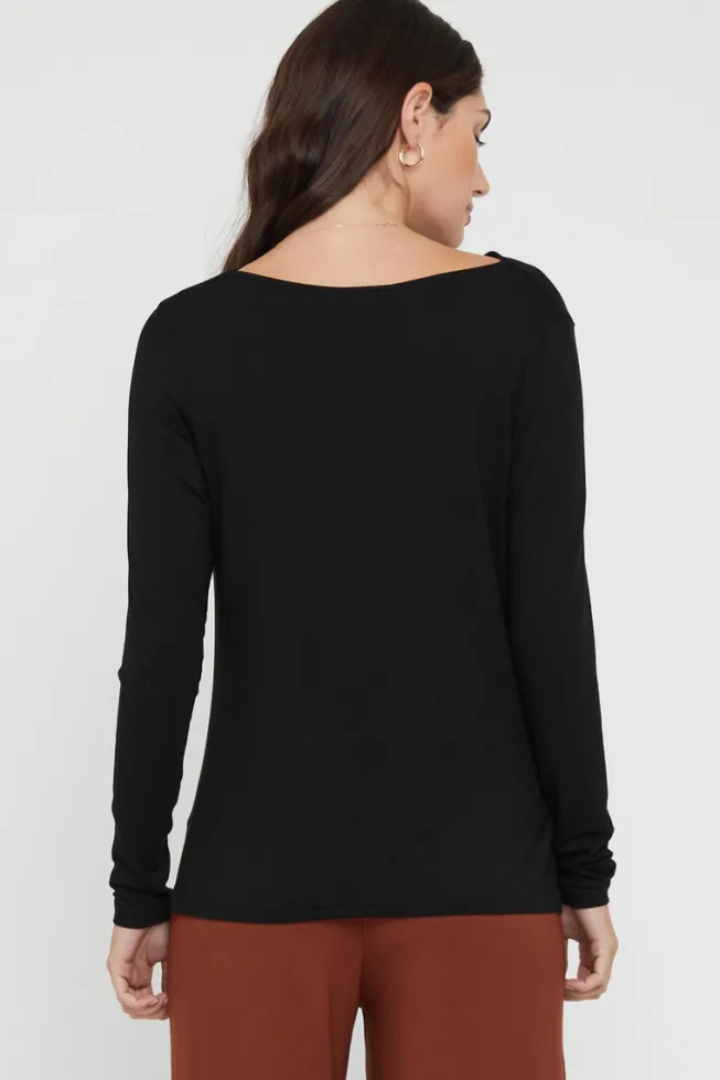 Long Sleeve Cowl Neck Top - Black