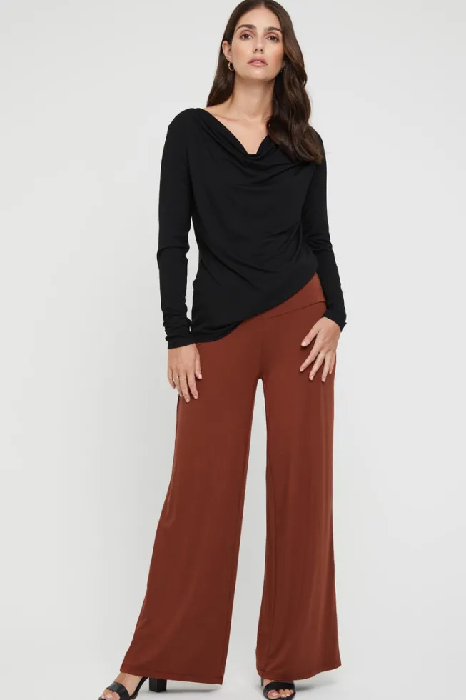 Long Sleeve Cowl Neck Top - Black