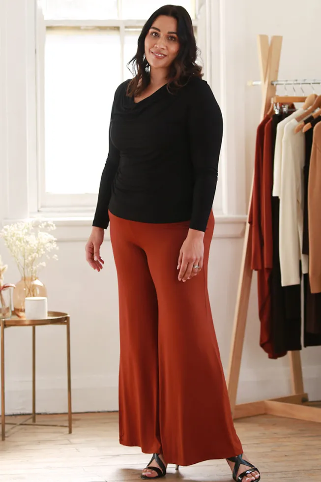 Long Sleeve Cowl Neck Top - Black