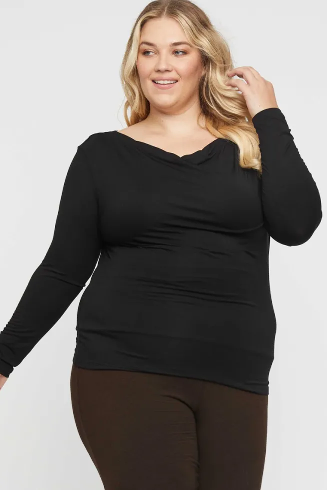 Long Sleeve Cowl Neck Top - Black