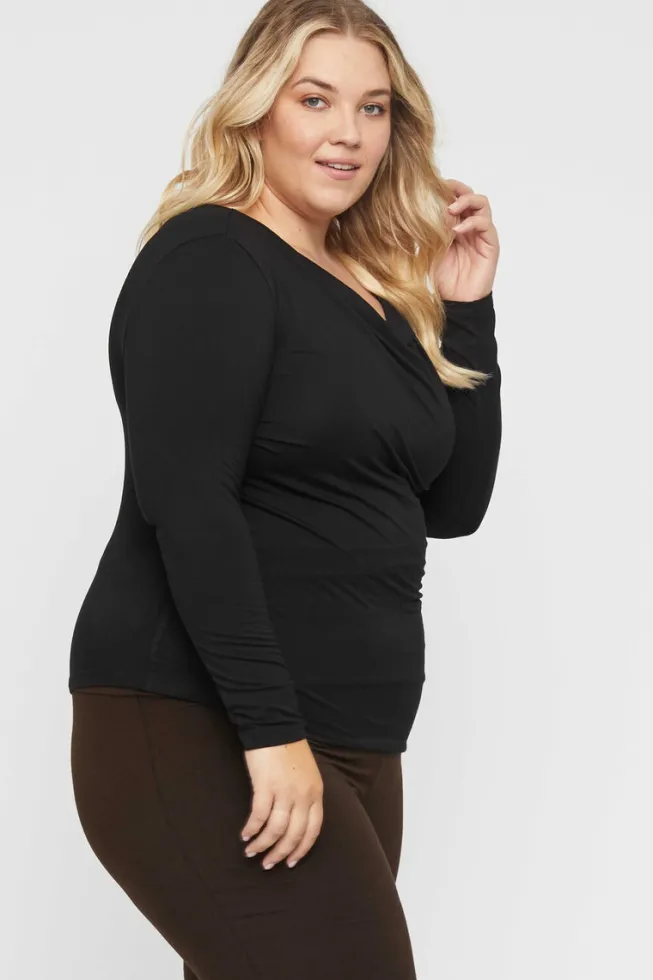 Long Sleeve Cowl Neck Top - Black
