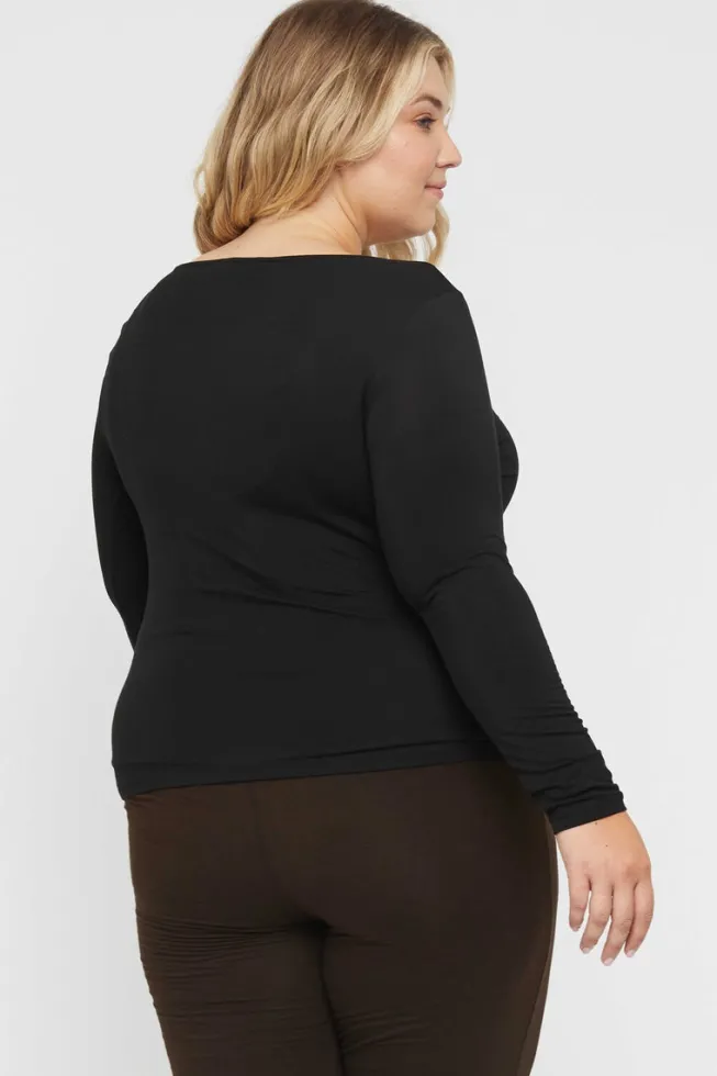 Long Sleeve Cowl Neck Top - Black