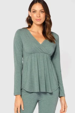 Long Sleeve Cross Front PJ Top - Moss Green