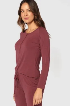 Long Sleeve Henley Top - Burgundy