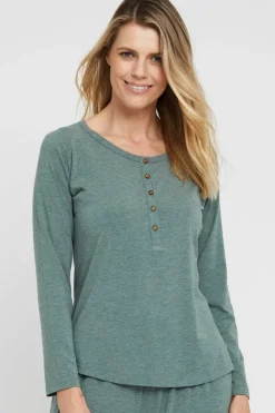 Long Sleeve Henley Top - Moss Green
