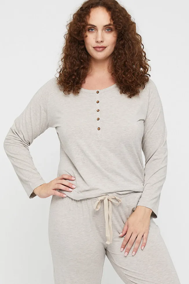 Long Sleeve Henley Top - Oatmeal