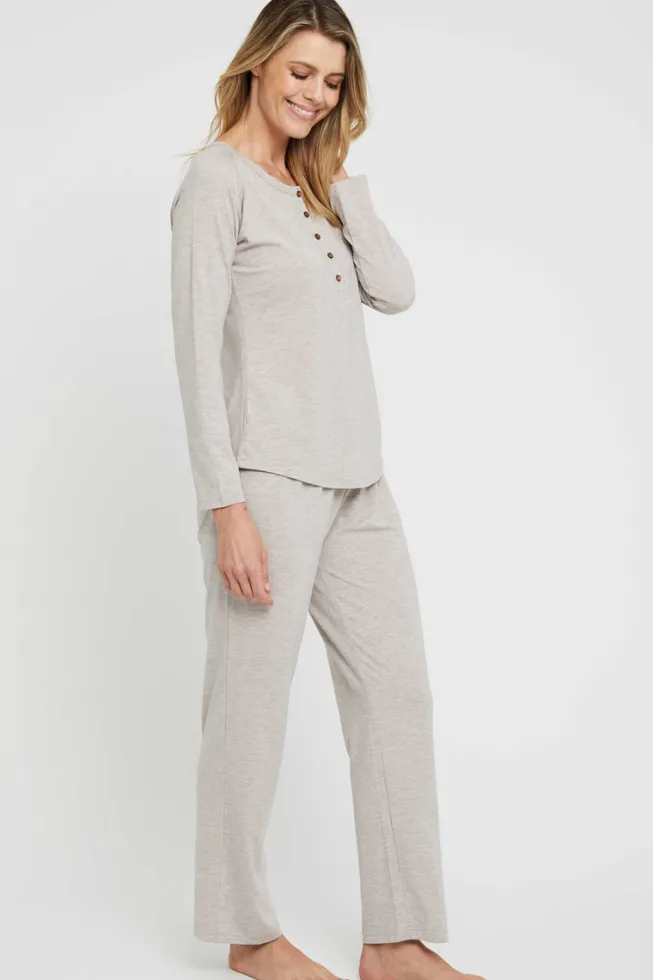 Long Sleeve Henley Top - Oatmeal